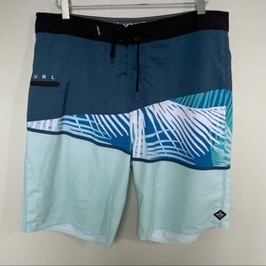 Rip Curl Mirage MensTeal White Blue Palm Leaf Stretch Boardshort Swim Trunk 34